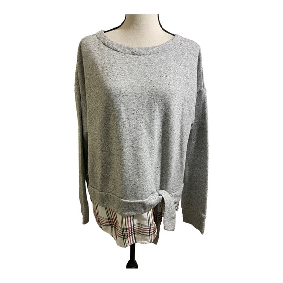 Izod womens tunic sweatshirt with bottom plaid cotton blend grey. Size.X-Large - Picture 6 of 7